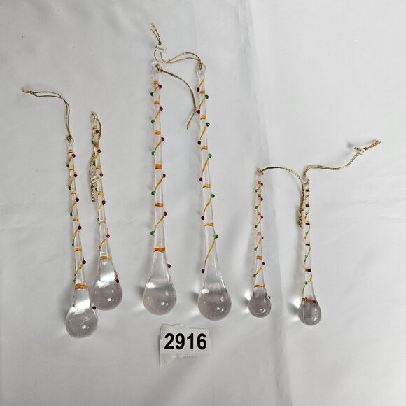 Acrylic Teardrop Icicle Christmas Ornaments with Festive Detailing Set of 6 - Picture 6 of 6